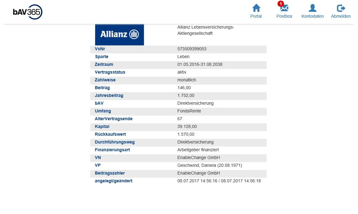 Mitarbeiterportal – Vertragsübersicht